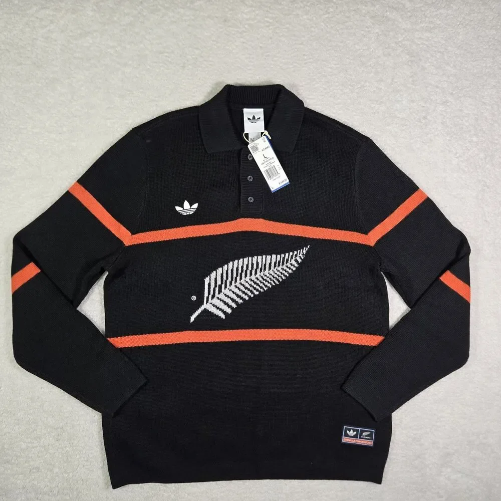 $140 Adidas Originals All Blacks Knitted Wool Blend Rugby Polo Shirt Mens Large
